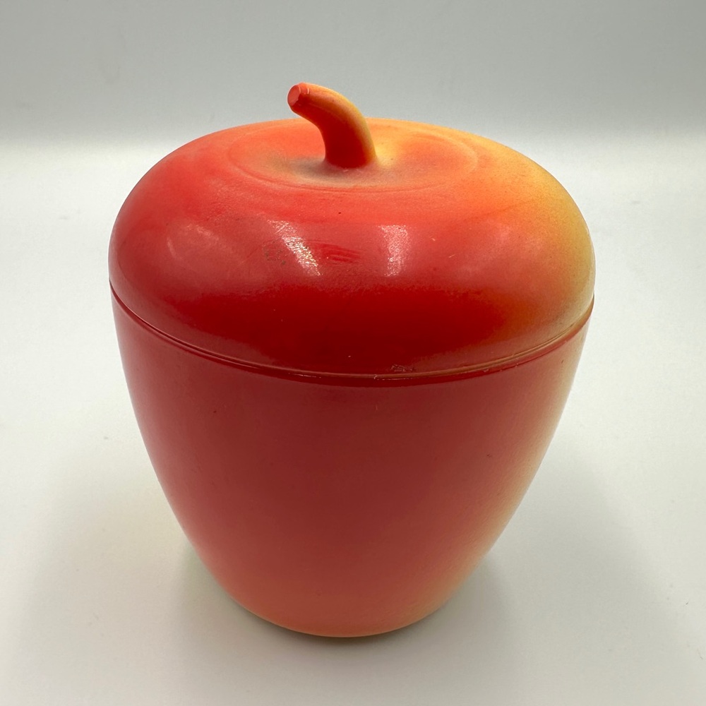 Vtg Hazel Atlas Red & Yellow Milk Glass Apple  Jam Jelly Jar Sugar Bowl W/  Lid